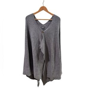 Anthropologie Gray Ribbed Poncho Sweater Cape Cardigan One Size